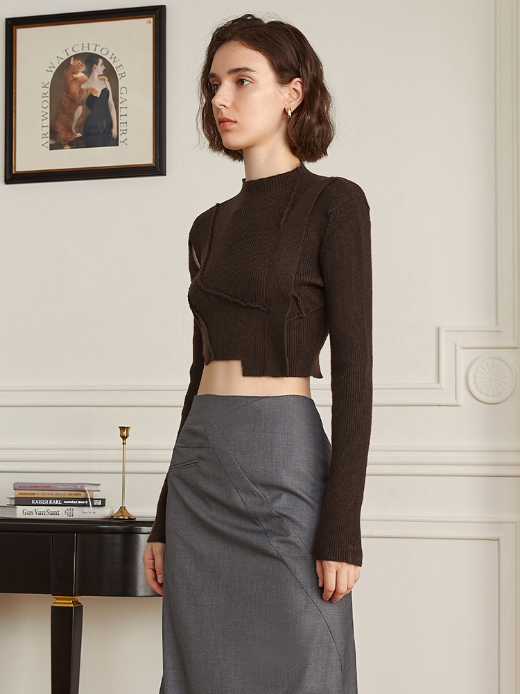 Wool Blend Fitted Crew Sweater