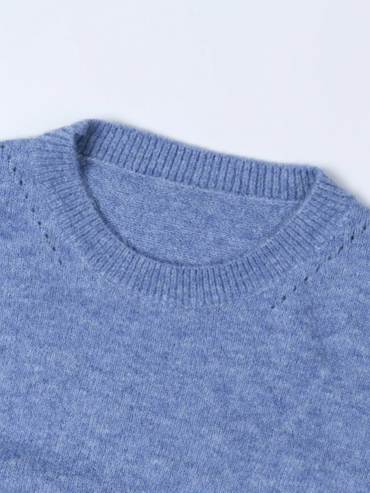 Navy Oversized Crew Collar Balloon Cuff Knit Jumper