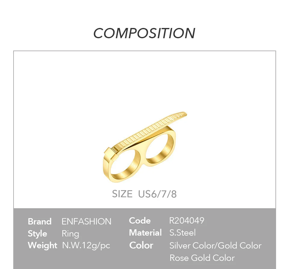Cable Tie Knot Rings For Women Stainless Steel Gold Color Two Finger Ring Fashion Jewelry