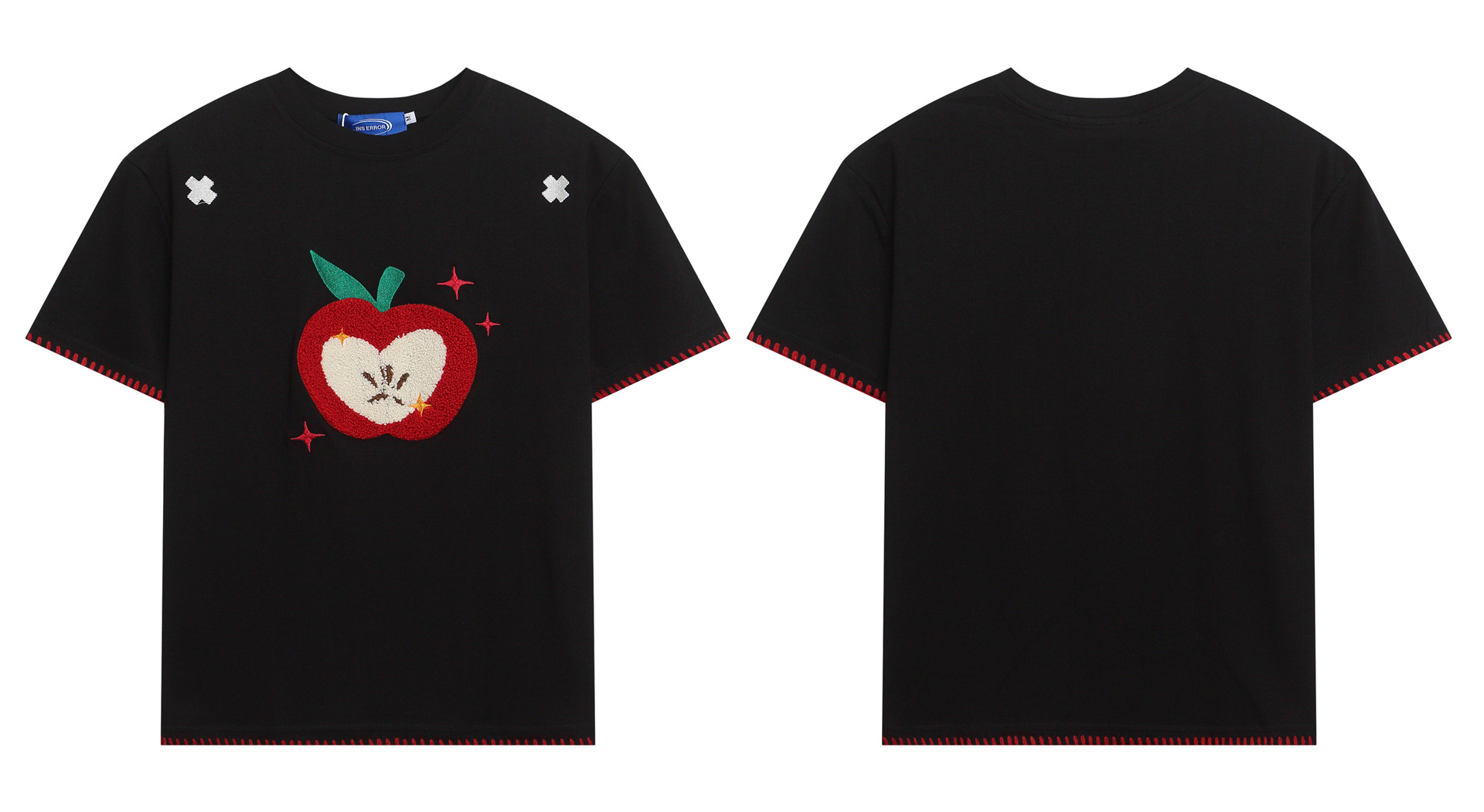 Apple towel embroidered shoulder short sleeved T-shirt for women