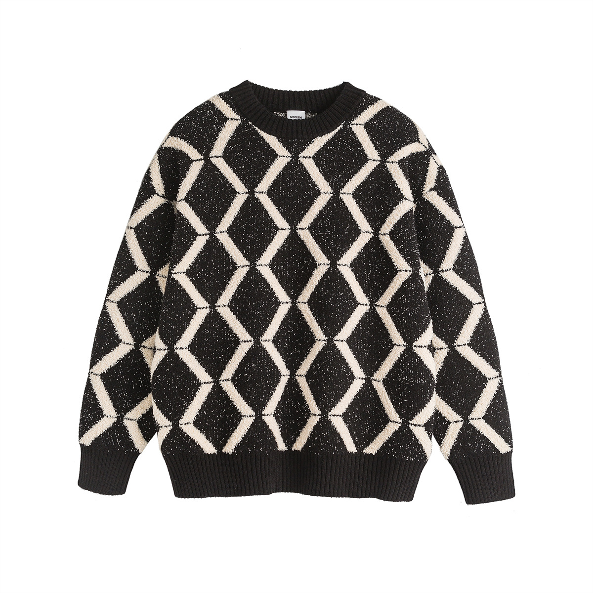 Men Crewneck Oversized Colorblock Japanese Workwear Sweater