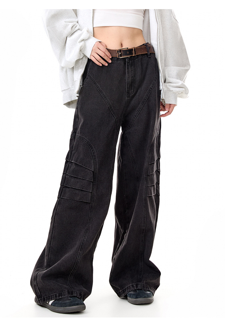 Street Retro Unique Folded Structured Casual Denim Trousers