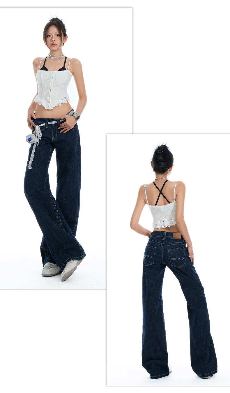 Women's Original Color Straight Leg Jeans Low Waist Slim Wide Leg Long Pants