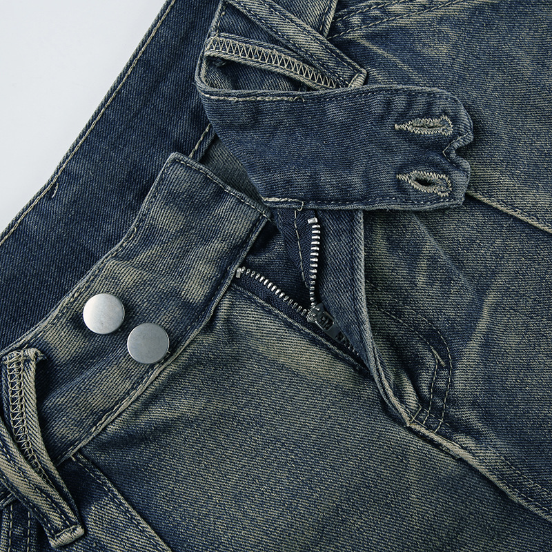 Low waist irregular split line pocket jeans