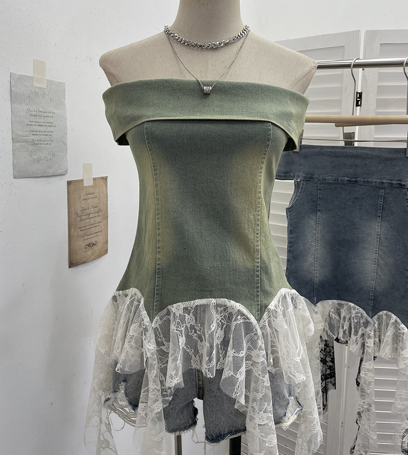 Sexy Asymmetric Denim Crewneck Top