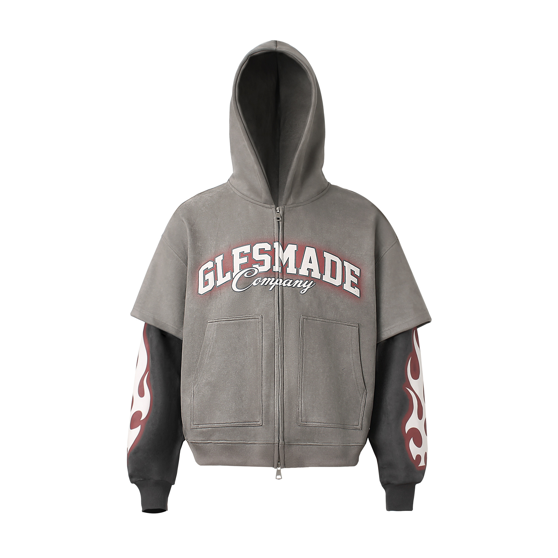 Streetwear Synthetic Graphic Long Sleeve Zip Hood Sweatshirt