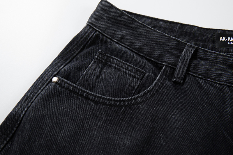 Retro Washed Deconstructed Knife-Edge Denim Pants Unisex Trendy Loose Hip-Hop Wide Leg Pants Black Scythe Style Pants