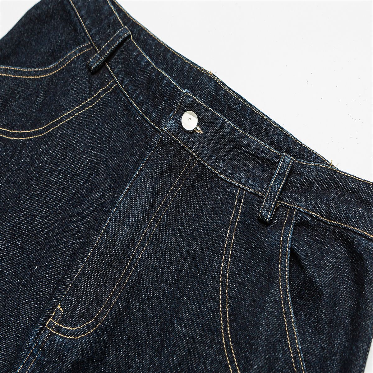 Straight Loose Fit Denim Pants with Visible Stitching Original Color Casual Wide Leg Jeans