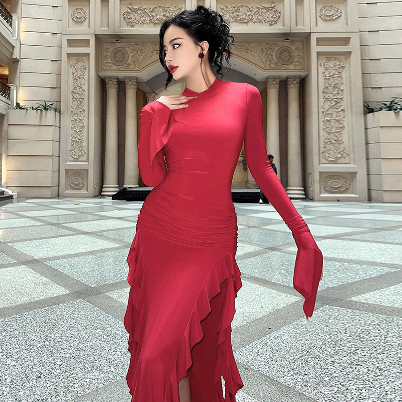 Round Neck Full Sleeve Polyester Cutout Dress