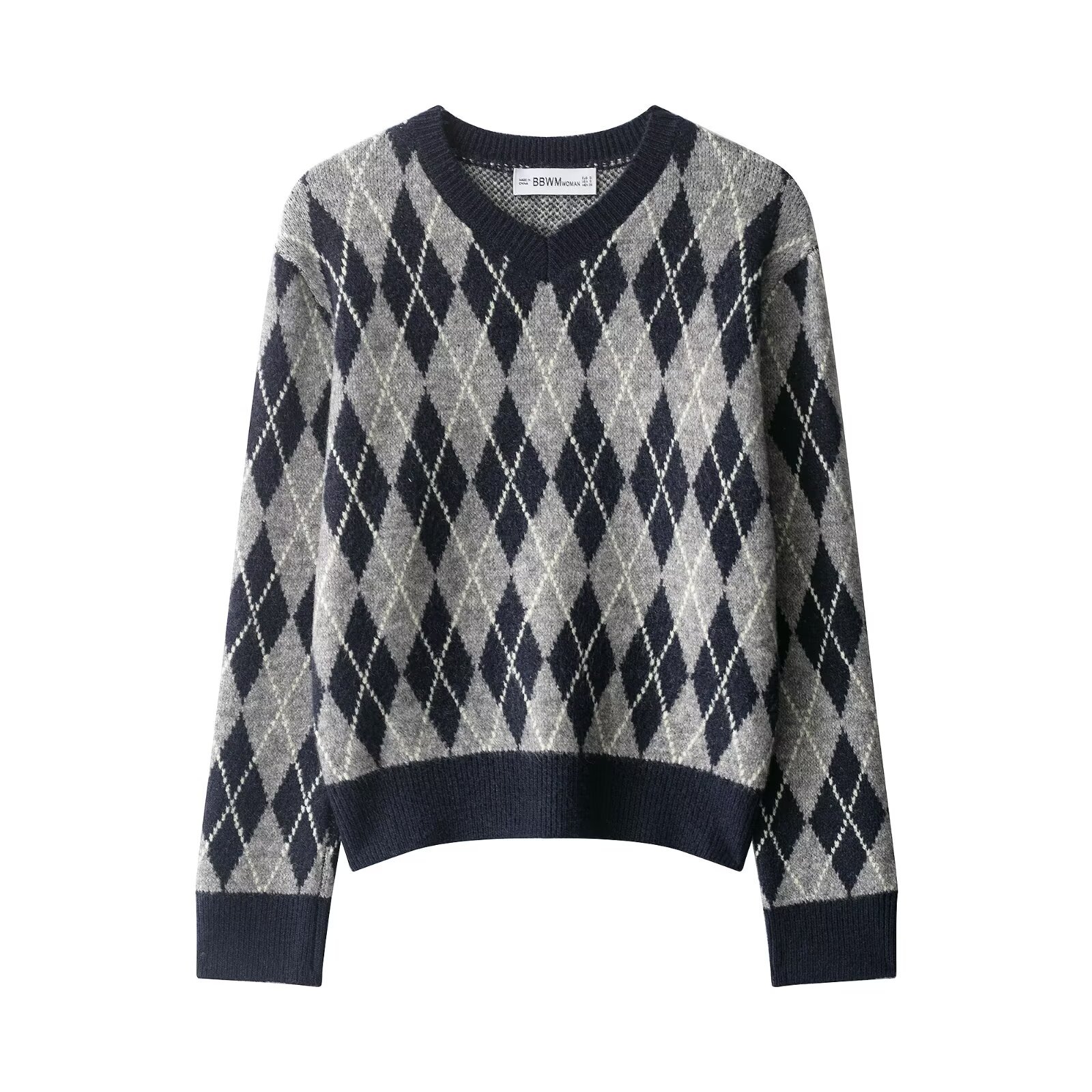 Oversized Argyle Knit Sweater