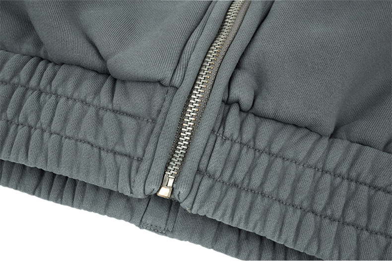 Utility Distressed Cotton Insulated Full-Zipper Embroidery Hoodie