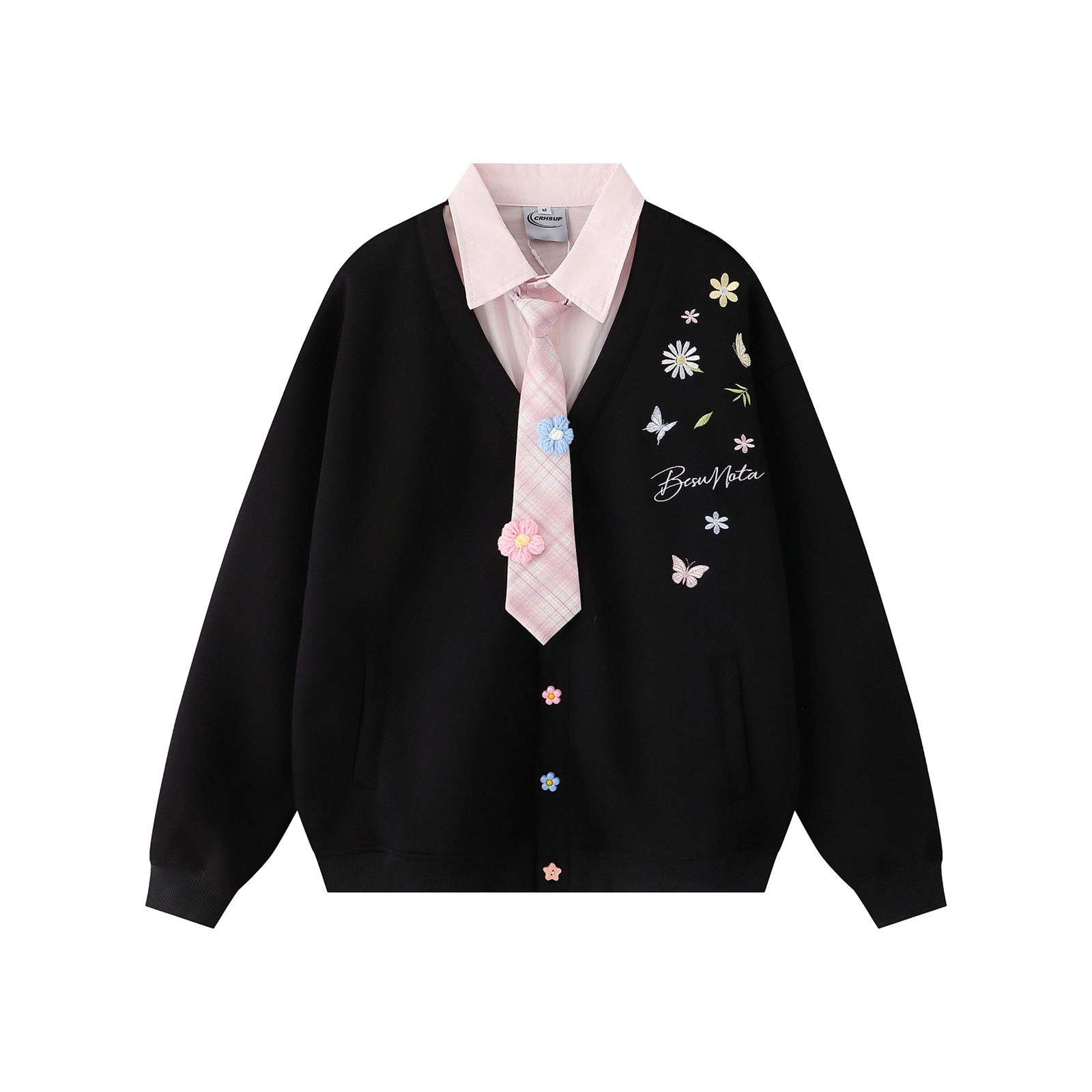 Two-Piece Tie Collar Polo Neck Sweatshirt Couple Casual Jacket
