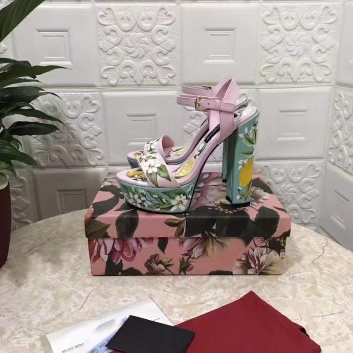 Newest Floral Printed Sandals Summer Sexy Platform Chunky Heels Women Shoes Ankle Strap Gladiator Sandals