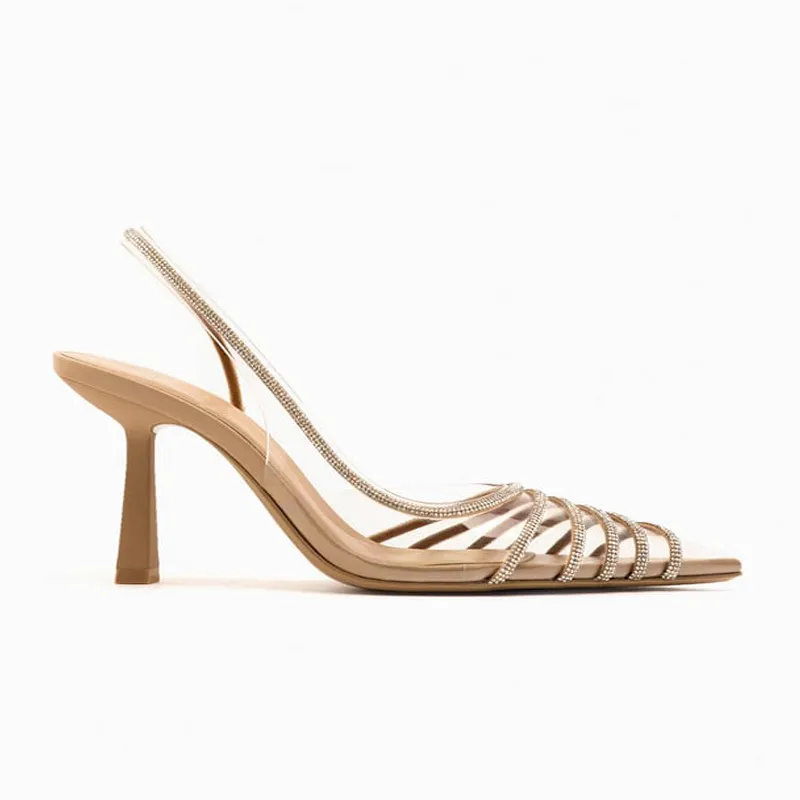 Women High Heels Slingback Stiletto Luxury Brand Pointed Wedding Bride Shoes Ladies Pumps Elegant