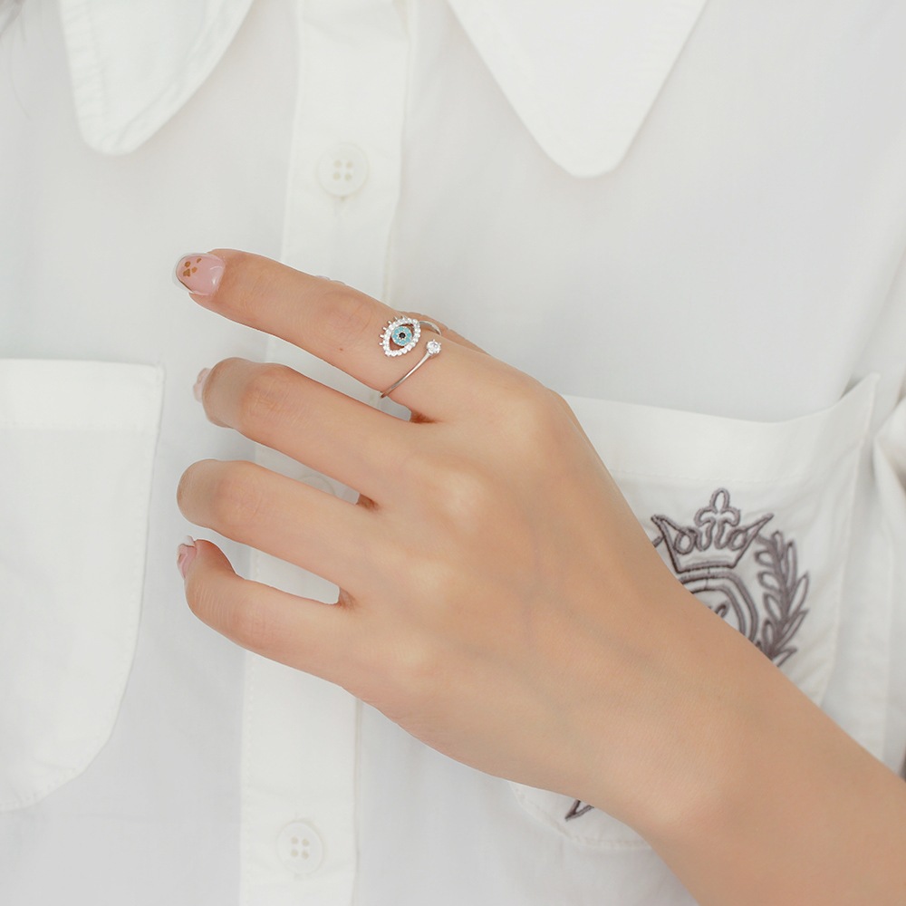 Ring s925 Silver Instagram Devil's Eye Set with Diamonds Opening Ring Small Handicraft Girl