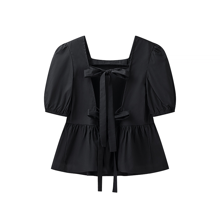 Box Collar Corset Front Puff Shirt