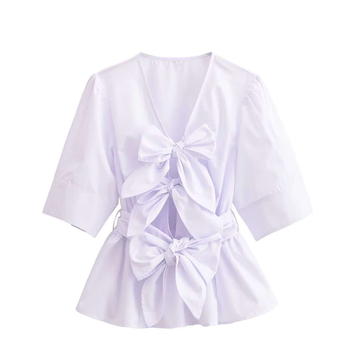 V-neck bow tie tied shirt top for women