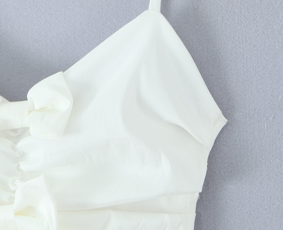 White Bow Layered Dress with Ruched Silhouette and Strapless Design