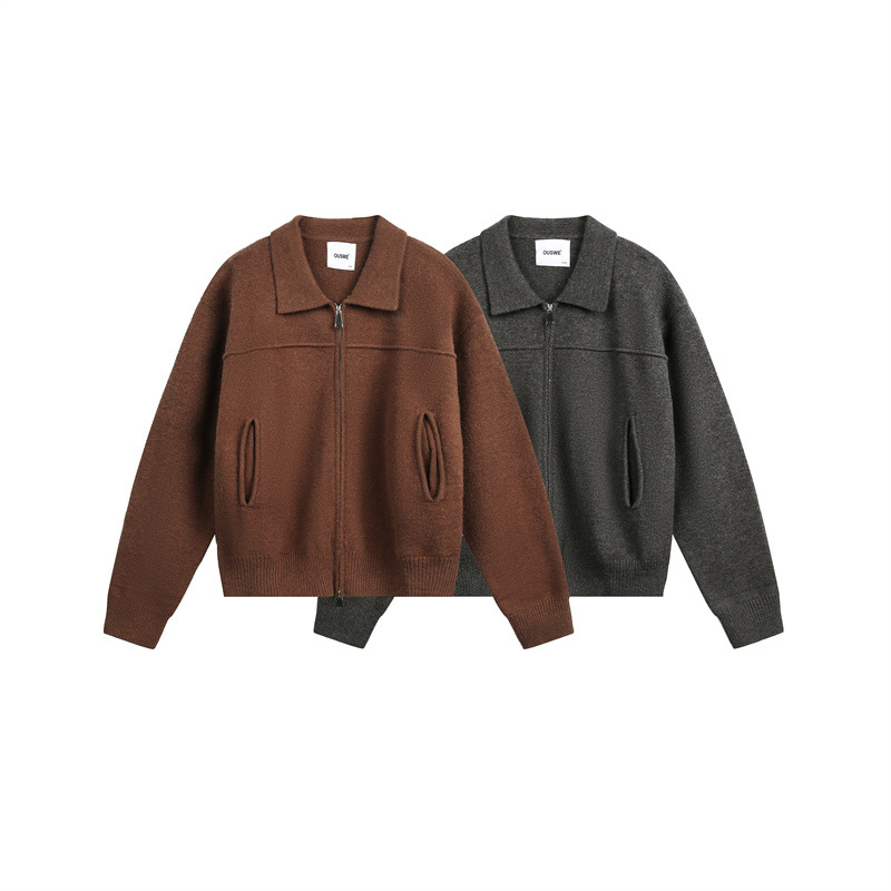 Japanese Workwear Plain Oversized Cardigan Notched Collar