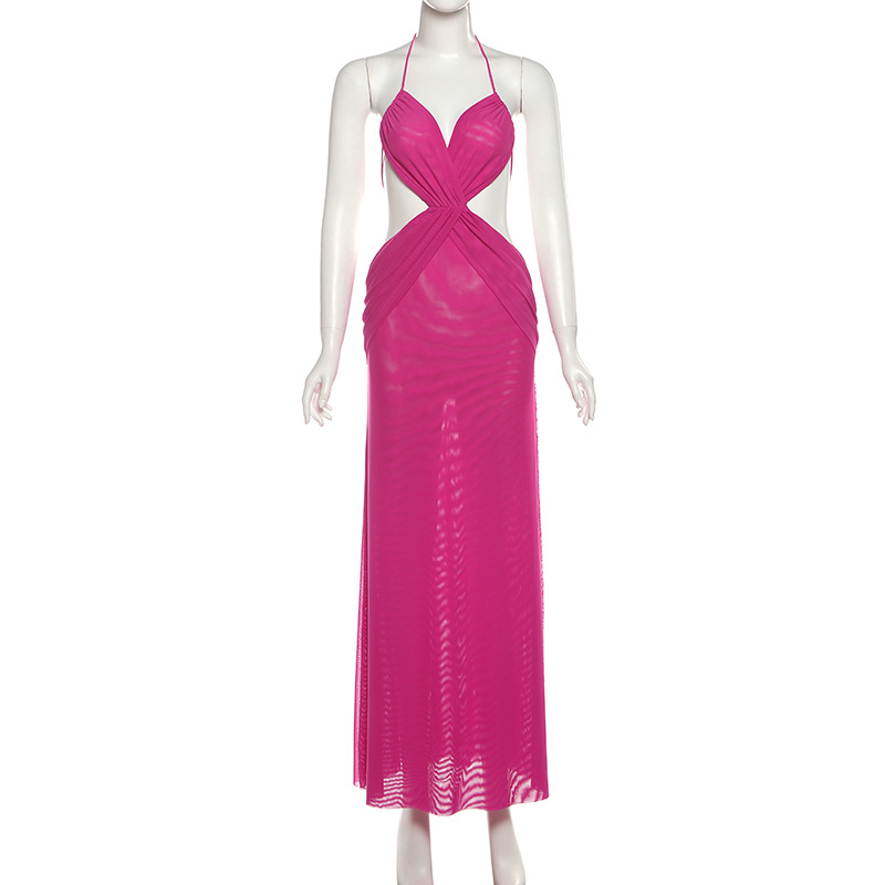 Sheer Tie Neck Open Back Maxi Dress