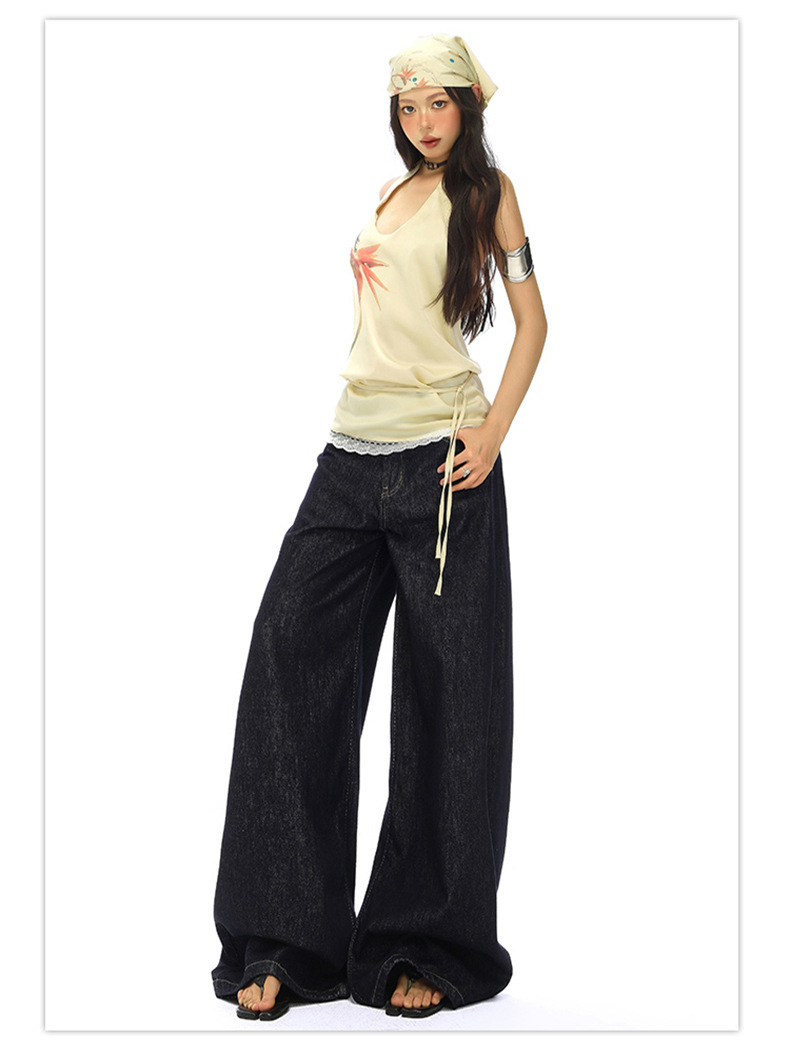 Light Blue High-Waisted Loose Fit Wide-Leg Jeans for Women, Casual Floor-Length Straight Leg Pants