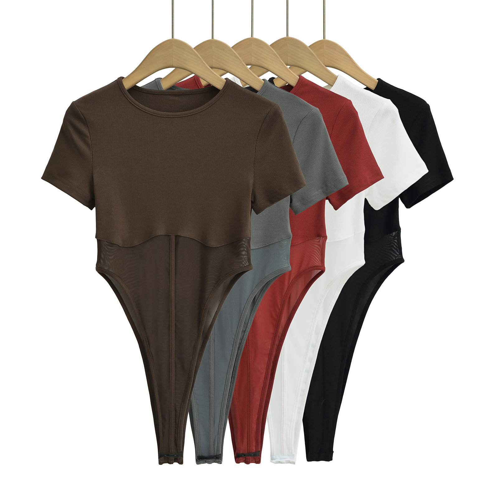 Spandex Three-Quarter Sleeve Side Cutout Sheer Panel Jumpsuit