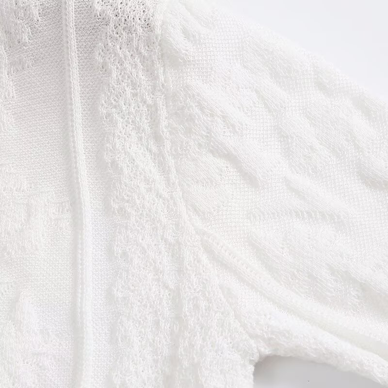Ladies Ivory Scoop Three-Quarter Sleeve Button Front Cardigan