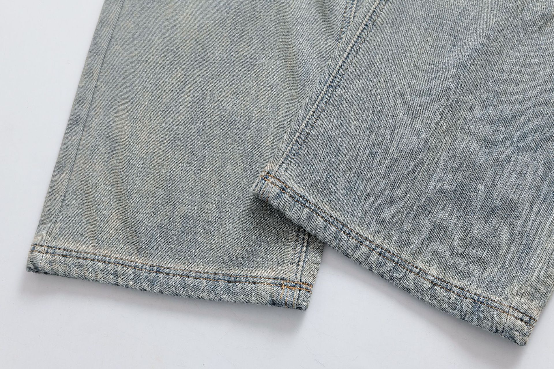 Vintage washed light blue warm and plush long straight leg jeans