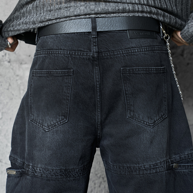 Streetwear Style Hip Hop Trendy Casual Black Knife Pants Ins Autumn Vintage Washed Loose Jeans