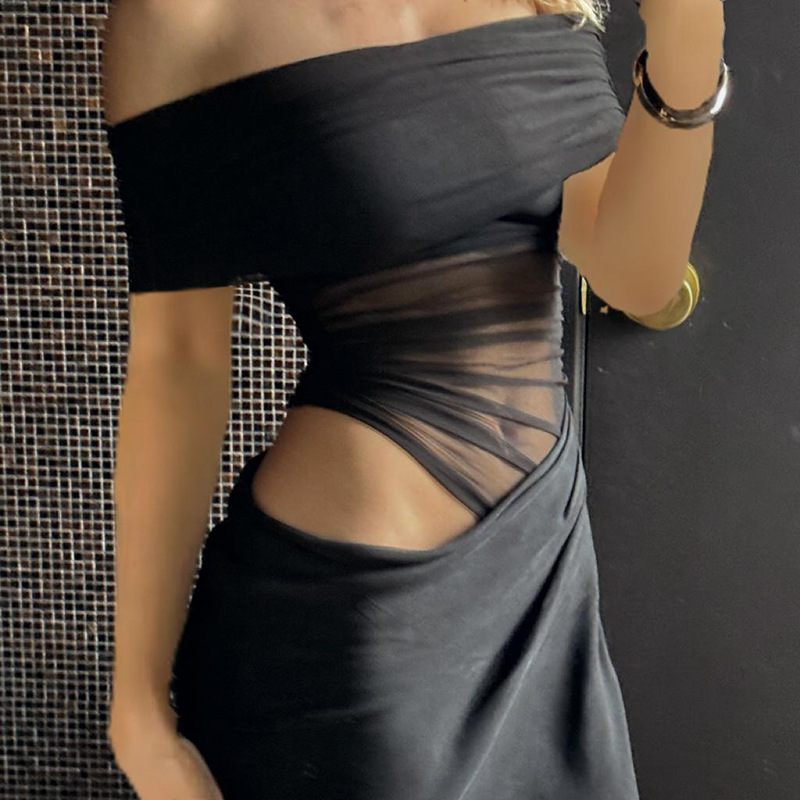 Ladies Asymmetric Midriff Cutout Bodycon Dress