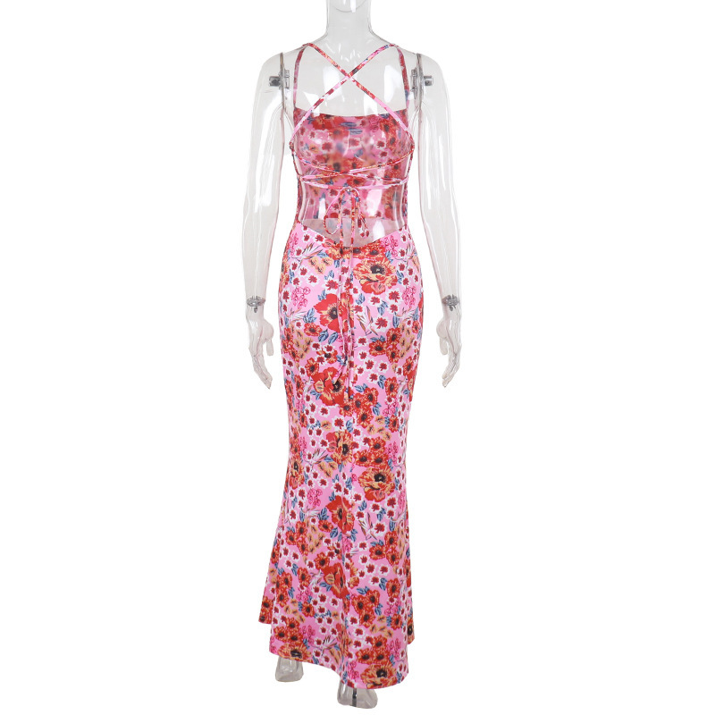 Vibrant Floral Sleeveless High-Waist Pencil Maxi Dress