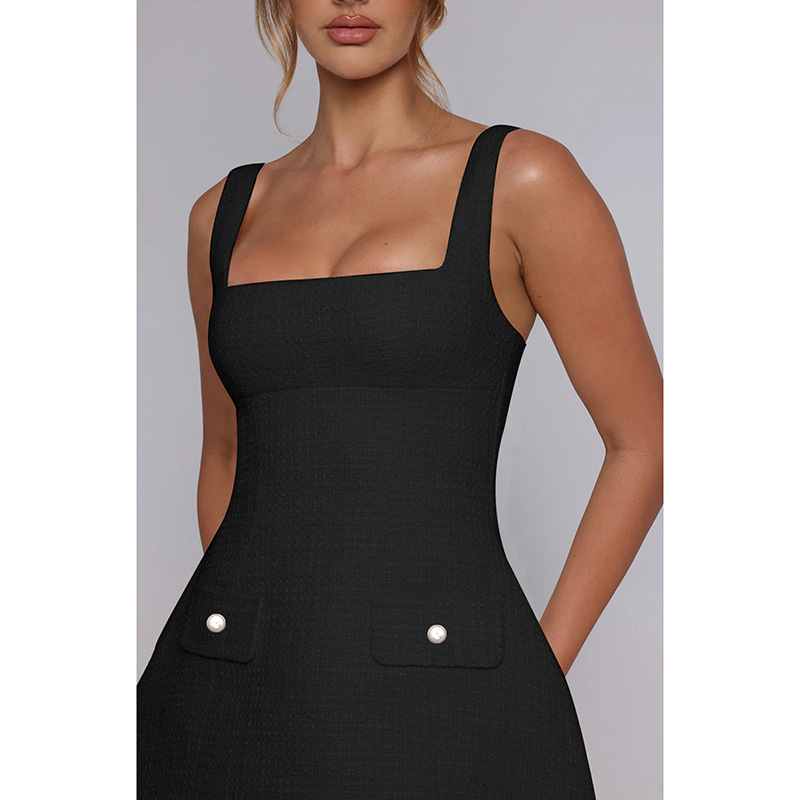 Geometric Neckline Sleeveless Ruched Back Polyester Dress