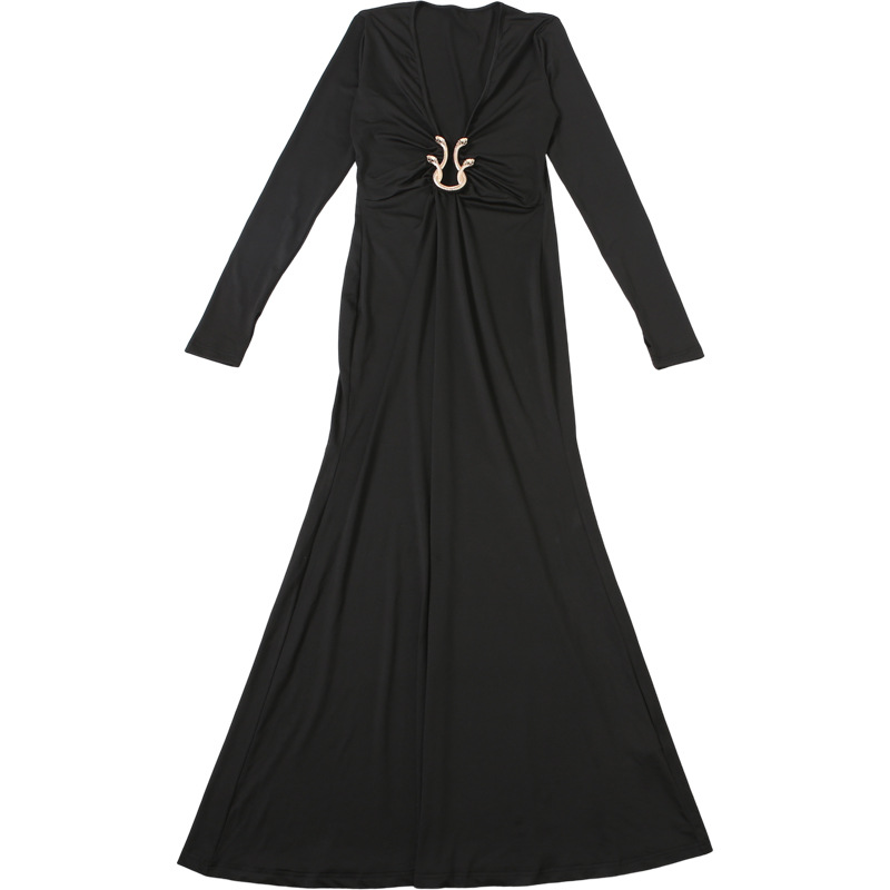 Plunging Cutout High-Waist Full-Sleeve Pencil Dress