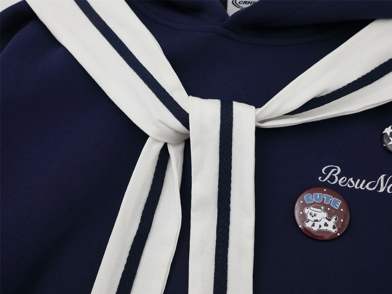 Embroidered Dog Patch Sailor Collar Hoodie
