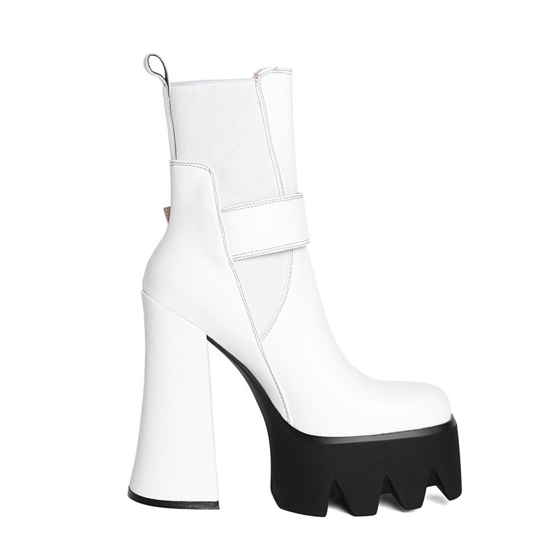 Women's Autumn Short Boots Brand New Square Toe Super High Heel Thick Sole Metal Sexy Stretch Bare Boots 42 Sizes