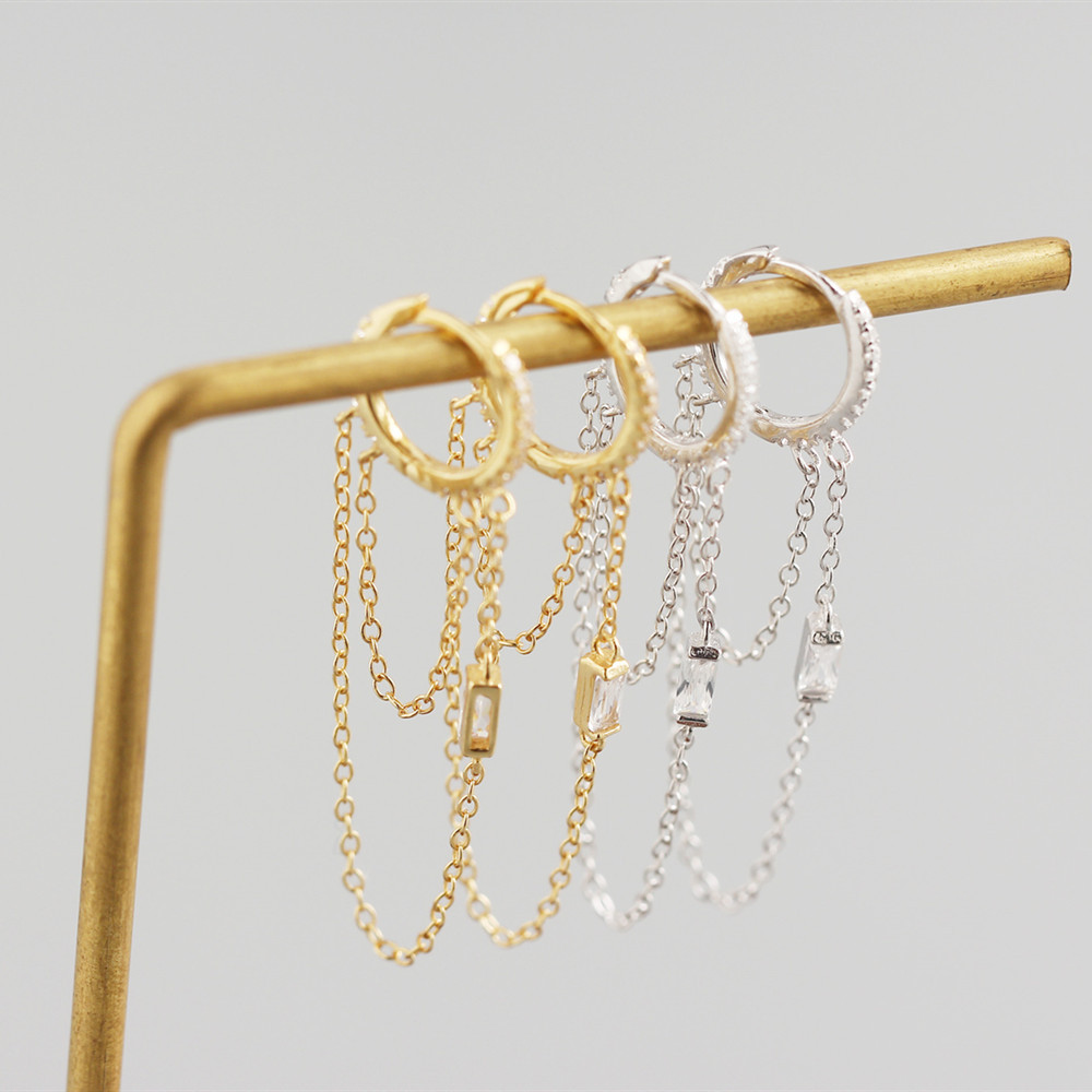 Light Luxury S925 Sterling Silver INS Chain Tassel Design Feel Earrings Ear Buckles Versatile Earrings Female