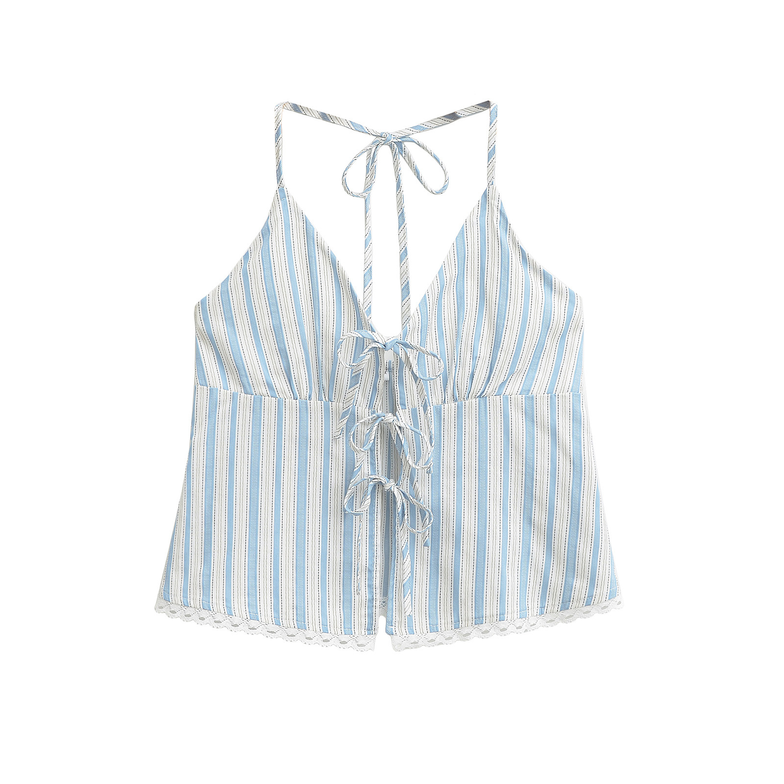 Two-Tone Pinstripe Open Back Criss Cross Cami