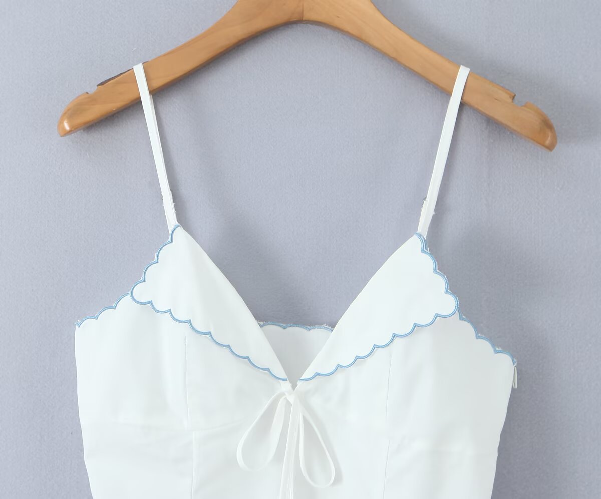 Ladies Sleeveless Deep Plunge Tie Front Embellished Cami