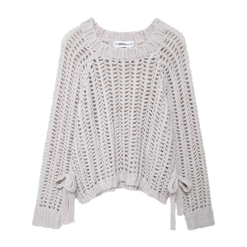 Style Women's Fashion Casual Long Sleeve Side Decorated Knit Top