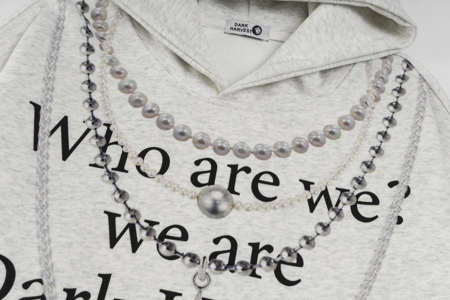 Milk Silk Dangling Beads Graphic Hoodie
