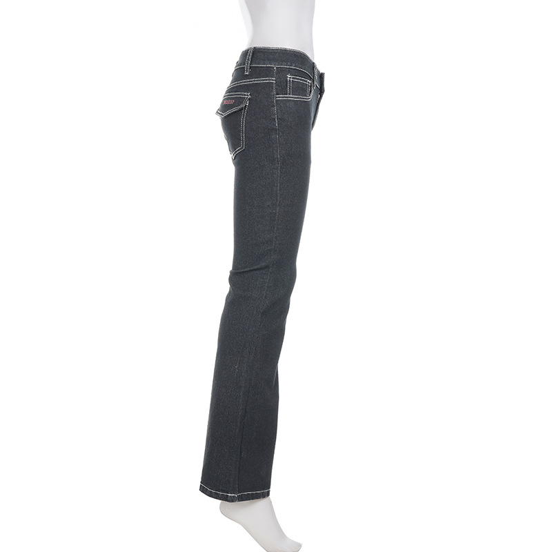 Street Style Simple Retro Slim Low Waist Straight Leg Jeans Elegant Commuting Versatile Casual Pants