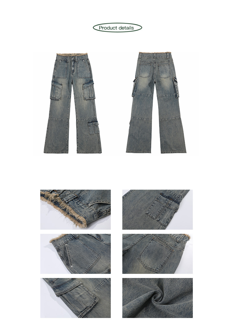 Women's Workwear Denim Pants High Waist Slim Wide Leg Floor-Length Trousers