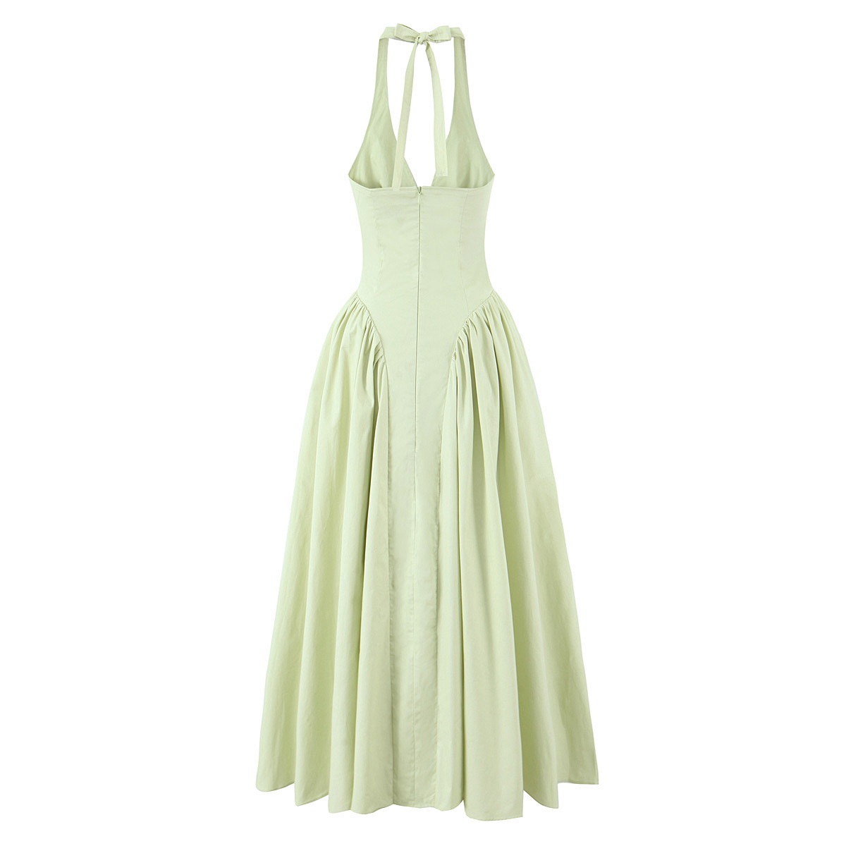 Sleeveless Strap-Neck Cotton Solid Fresh Flared Mid-Rise Dress