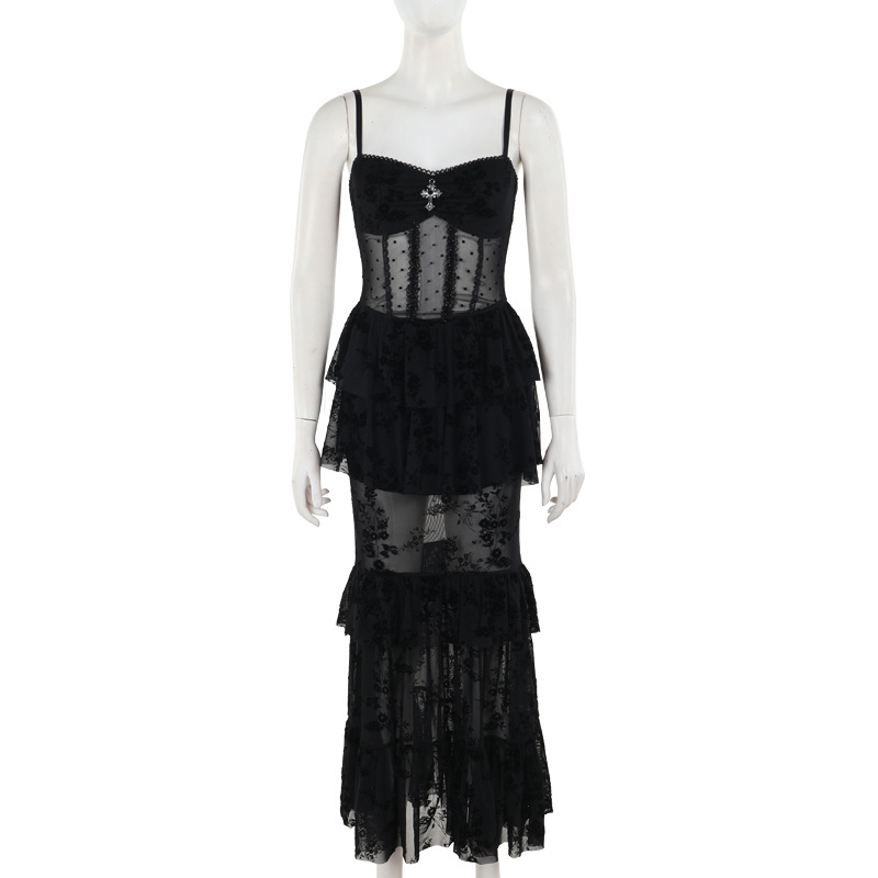 Ladies Sexy Sleeveless Collarless Solid Polyester Maxi Dress