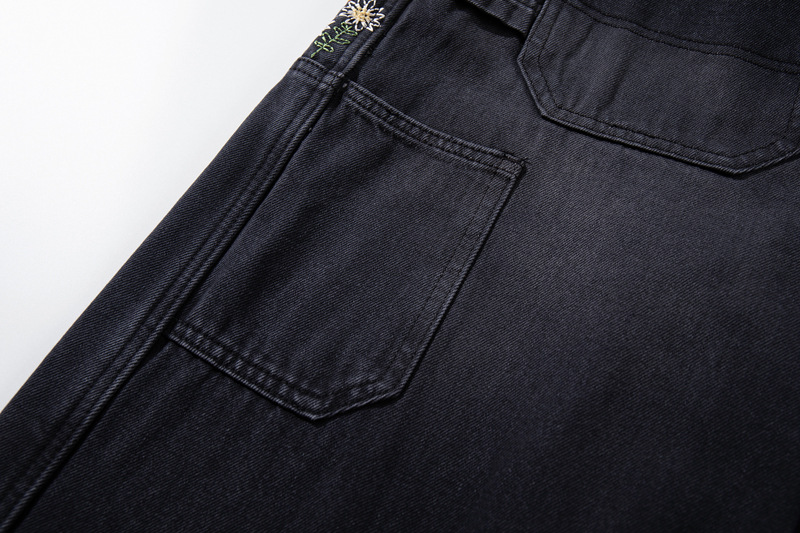 Casual Knife-Edge Pants for Men, Loose Straight-Leg Patchwork Denim Pants, Embroidered Wide-Leg Long Pants