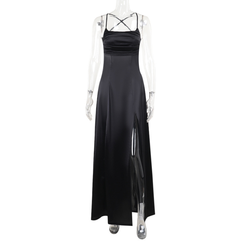 Polyester Box Neck Gathered Split Dress