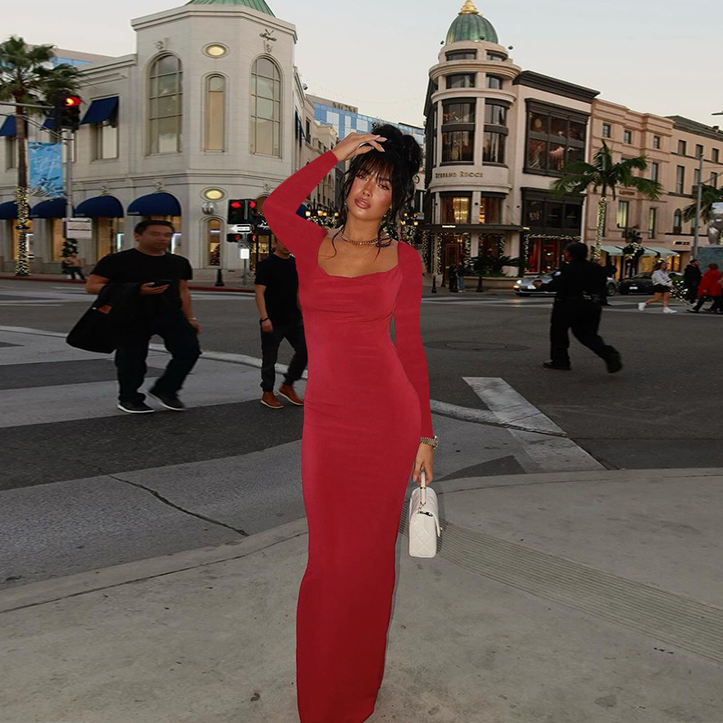 Full Sleeve V-Neck Bow Back Pencil Dress