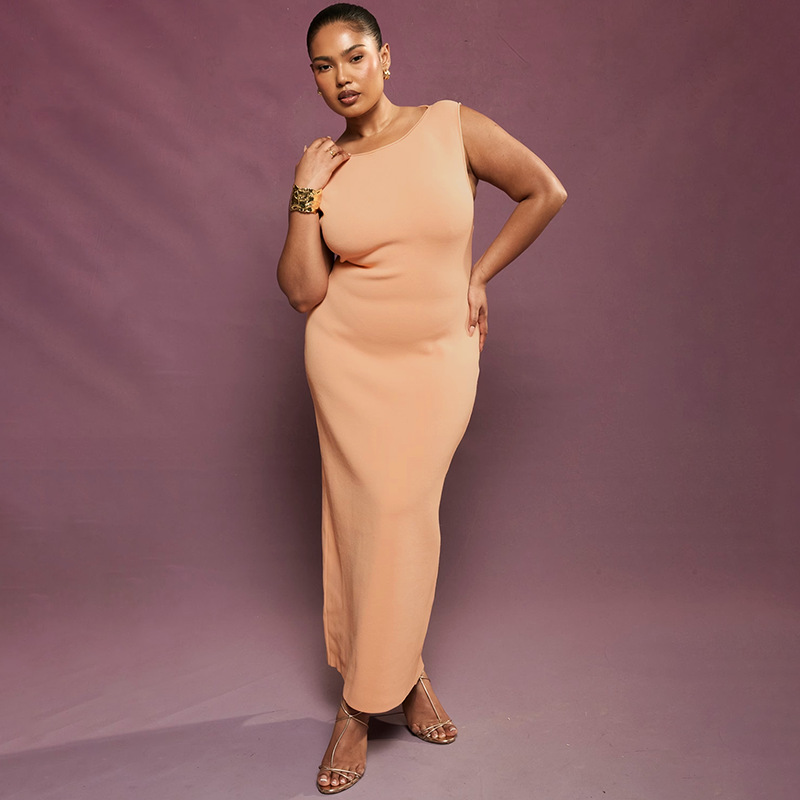 Sleeveless Round Neck Straight Polyester Spandex Dress