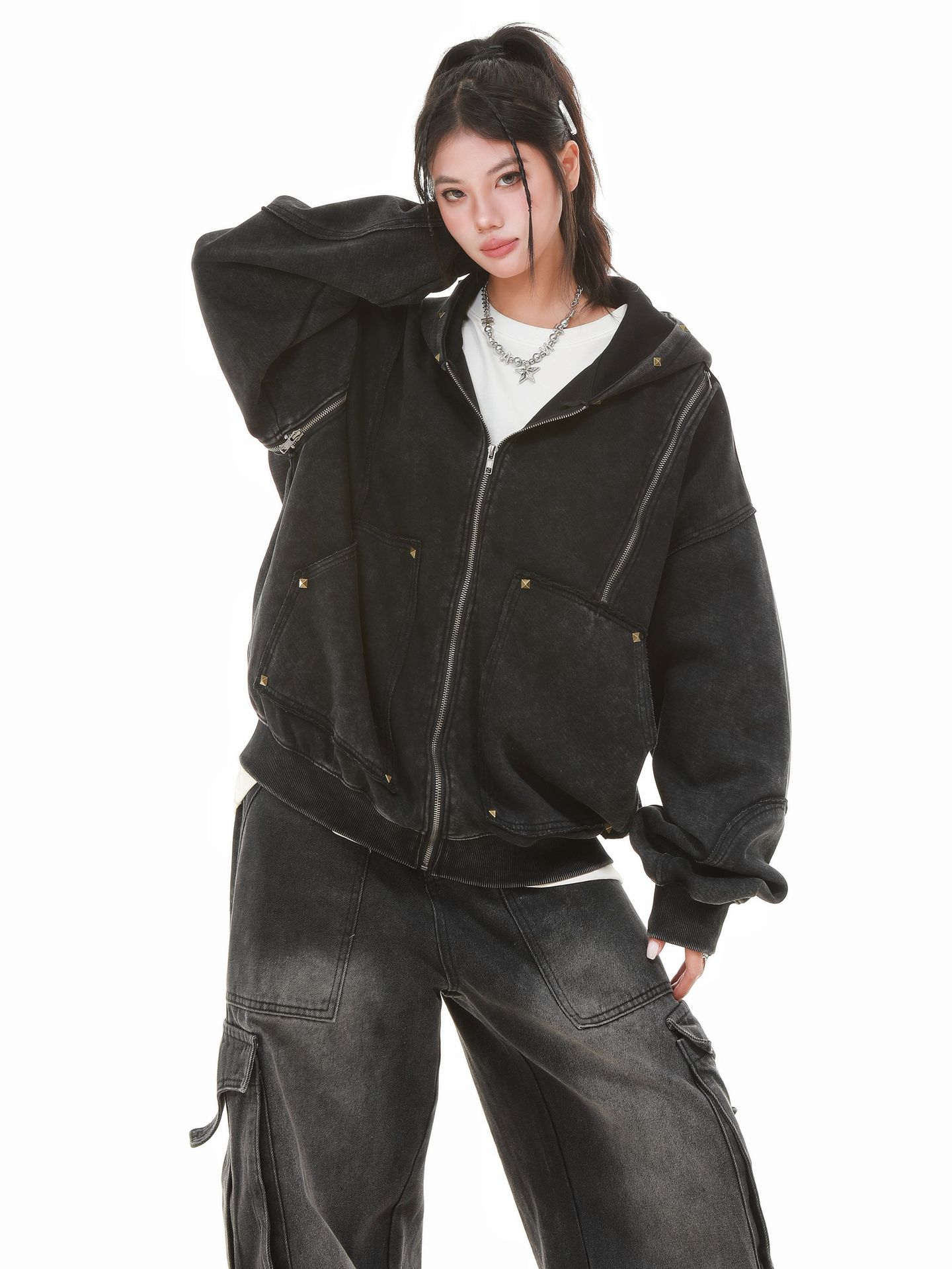 American Vintage Loose Fit Zipper Front Hoodie