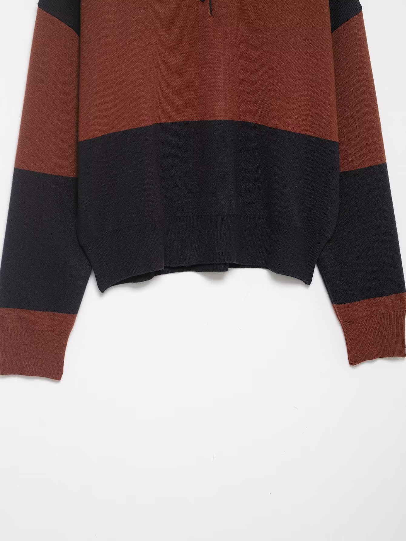 Striped polo shirt collar knit sweater